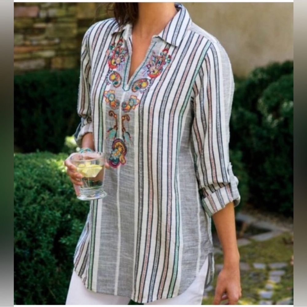 Soft Surroundings Aruba Embroidered Pullover Tunic